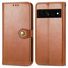 Leather Case Stands Flip Cover Holder S05D for Google Pixel 7 Pro 5G Brown