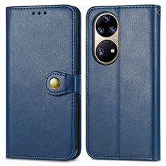 Leather Case Stands Flip Cover Holder S05D for Huawei P50 Pro Blue