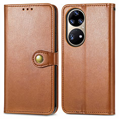 Leather Case Stands Flip Cover Holder S05D for Huawei P50 Pro Brown