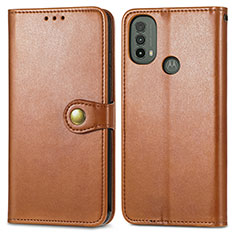 Leather Case Stands Flip Cover Holder S05D for Motorola Moto E30 Brown