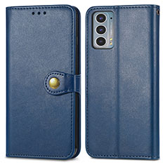 Leather Case Stands Flip Cover Holder S05D for Motorola Moto Edge 20 5G Blue