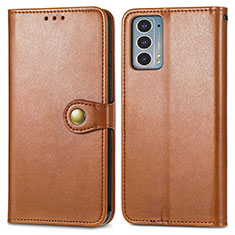 Leather Case Stands Flip Cover Holder S05D for Motorola Moto Edge Lite 5G Brown