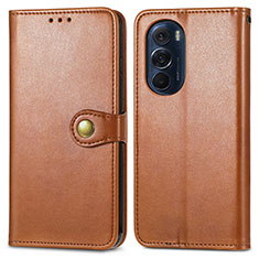 Leather Case Stands Flip Cover Holder S05D for Motorola Moto Edge Plus (2022) 5G Brown