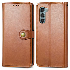 Leather Case Stands Flip Cover Holder S05D for Motorola Moto G200 5G Brown