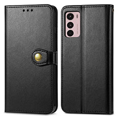 Leather Case Stands Flip Cover Holder S05D for Motorola Moto G42 Black