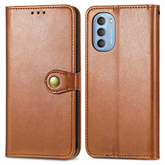 Leather Case Stands Flip Cover Holder S05D for Motorola Moto G51 5G Brown