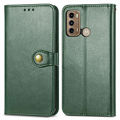 Leather Case Stands Flip Cover Holder S05D for Motorola Moto G60 Green