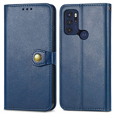 Leather Case Stands Flip Cover Holder S05D for Motorola Moto G60s Blue