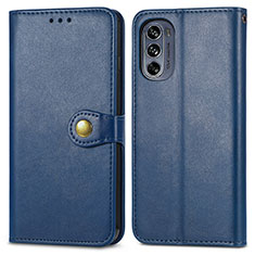 Leather Case Stands Flip Cover Holder S05D for Motorola Moto G62 5G Blue