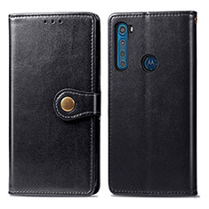 Leather Case Stands Flip Cover Holder S05D for Motorola Moto One Fusion Plus Black
