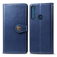 Leather Case Stands Flip Cover Holder S05D for Motorola Moto One Fusion Plus Blue