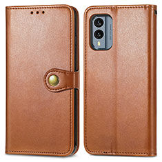 Leather Case Stands Flip Cover Holder S05D for Nokia X30 5G Brown