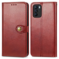 Leather Case Stands Flip Cover Holder S05D for Oppo Reno6 Z 5G Red