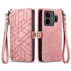Leather Case Stands Flip Cover Holder S05D for Realme GT3 5G Pink