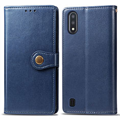 Leather Case Stands Flip Cover Holder S05D for Samsung Galaxy A01 SM-A015 Blue