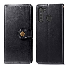 Leather Case Stands Flip Cover Holder S05D for Samsung Galaxy A21 Black