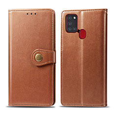 Leather Case Stands Flip Cover Holder S05D for Samsung Galaxy A21s Brown