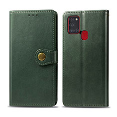 Leather Case Stands Flip Cover Holder S05D for Samsung Galaxy A21s Green