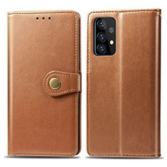 Leather Case Stands Flip Cover Holder S05D for Samsung Galaxy A52 5G Brown