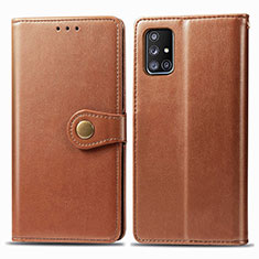 Leather Case Stands Flip Cover Holder S05D for Samsung Galaxy A71 5G Brown