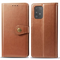 Leather Case Stands Flip Cover Holder S05D for Samsung Galaxy A91 Brown