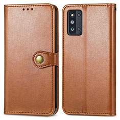 Leather Case Stands Flip Cover Holder S05D for Samsung Galaxy F52 5G Brown