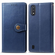 Leather Case Stands Flip Cover Holder S05D for Samsung Galaxy M01 Blue