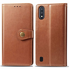 Leather Case Stands Flip Cover Holder S05D for Samsung Galaxy M01 Brown