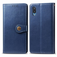 Leather Case Stands Flip Cover Holder S05D for Samsung Galaxy M02 Blue
