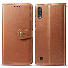 Leather Case Stands Flip Cover Holder S05D for Samsung Galaxy M10 Brown