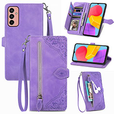 Leather Case Stands Flip Cover Holder S05D for Samsung Galaxy M13 4G Purple