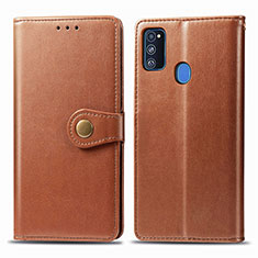 Leather Case Stands Flip Cover Holder S05D for Samsung Galaxy M21 Brown