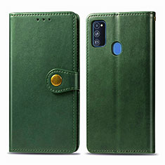 Leather Case Stands Flip Cover Holder S05D for Samsung Galaxy M21 Green