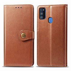 Leather Case Stands Flip Cover Holder S05D for Samsung Galaxy M30s Brown