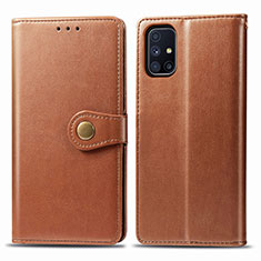 Leather Case Stands Flip Cover Holder S05D for Samsung Galaxy M51 Brown