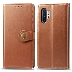 Leather Case Stands Flip Cover Holder S05D for Samsung Galaxy Note 10 Plus 5G Brown