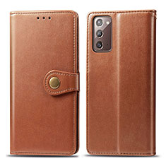 Leather Case Stands Flip Cover Holder S05D for Samsung Galaxy Note 20 5G Brown