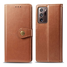 Leather Case Stands Flip Cover Holder S05D for Samsung Galaxy Note 20 Ultra 5G Brown