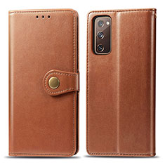 Leather Case Stands Flip Cover Holder S05D for Samsung Galaxy S20 FE (2022) 5G Brown