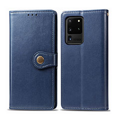 Leather Case Stands Flip Cover Holder S05D for Samsung Galaxy S20 Ultra 5G Blue