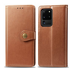 Leather Case Stands Flip Cover Holder S05D for Samsung Galaxy S20 Ultra Brown