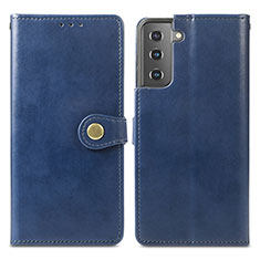 Leather Case Stands Flip Cover Holder S05D for Samsung Galaxy S22 5G Blue