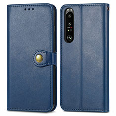 Leather Case Stands Flip Cover Holder S05D for Sony Xperia 1 III Blue