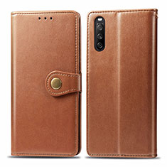 Leather Case Stands Flip Cover Holder S05D for Sony Xperia 10 III Brown