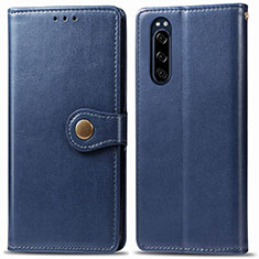 Leather Case Stands Flip Cover Holder S05D for Sony Xperia 5 Blue
