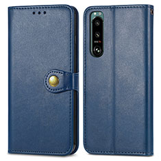 Leather Case Stands Flip Cover Holder S05D for Sony Xperia 5 III Blue