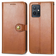Leather Case Stands Flip Cover Holder S05D for Vivo T1 5G India Brown