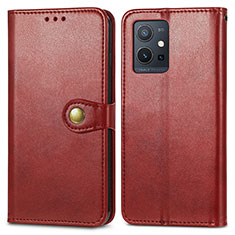 Leather Case Stands Flip Cover Holder S05D for Vivo T1 5G India Red