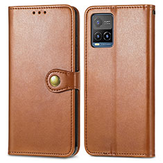 Leather Case Stands Flip Cover Holder S05D for Vivo Y21 Brown