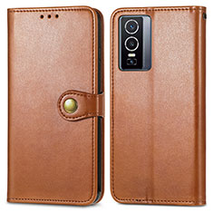 Leather Case Stands Flip Cover Holder S05D for Vivo Y76 5G Brown